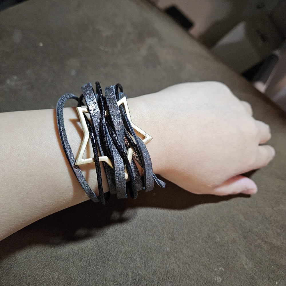 punky style star leather bracelets